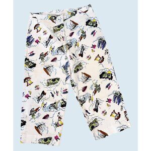 Vintage LESLIE FAY Americana Destination Hollywood Print Crop Pants Size 14